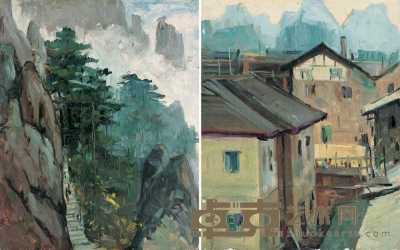 涂克 上海时期风景（二件） 34×27cm×2